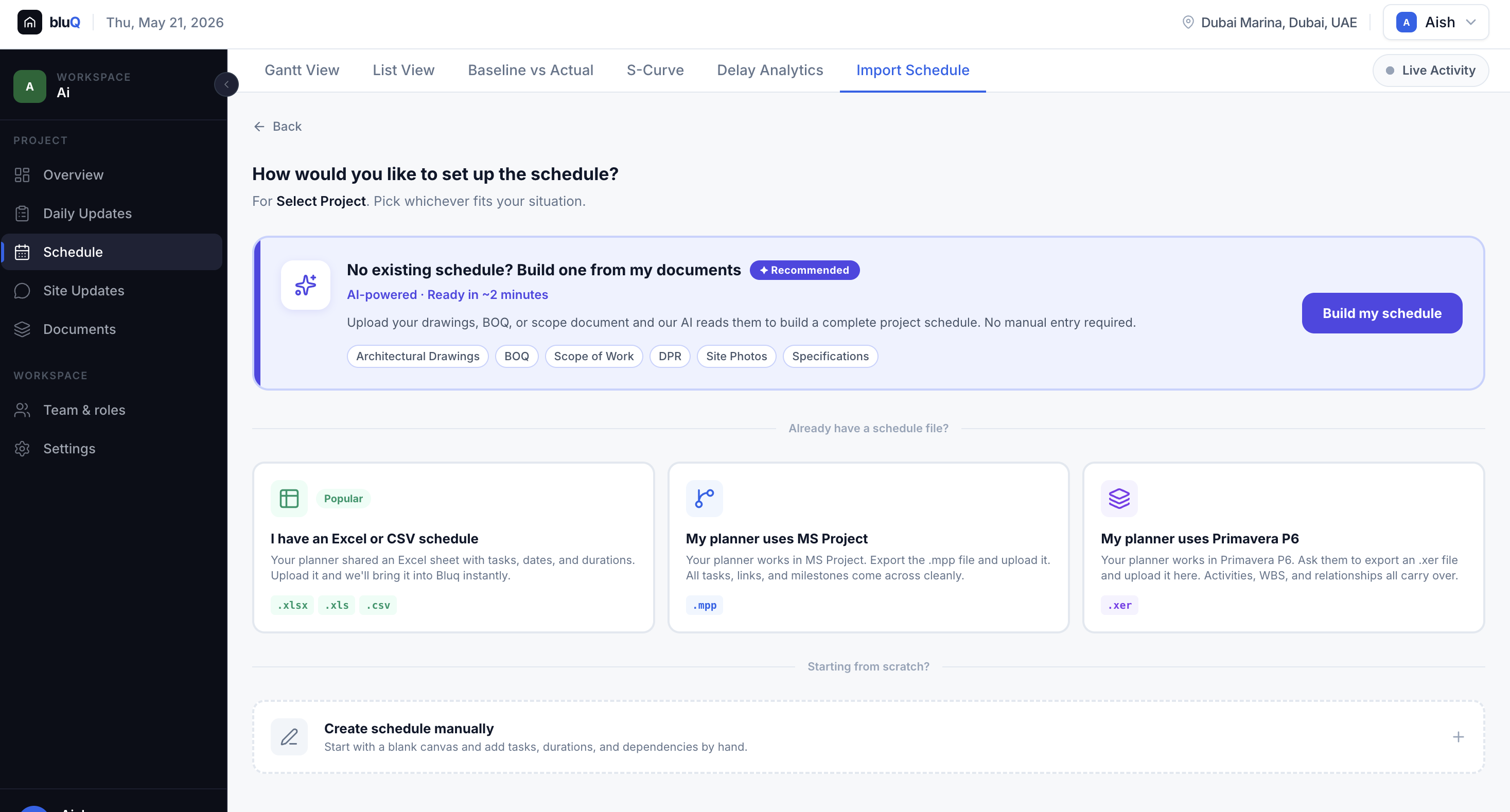 BluQ AI schedule import